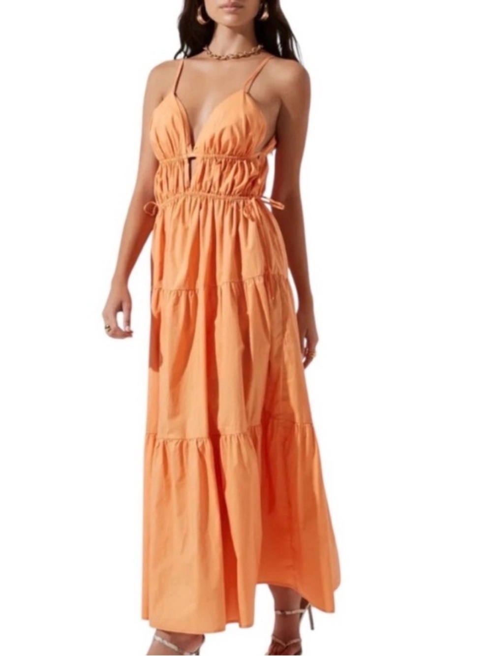 Astr Orange Spaghetti-Strap Tiered Maxi Dress
